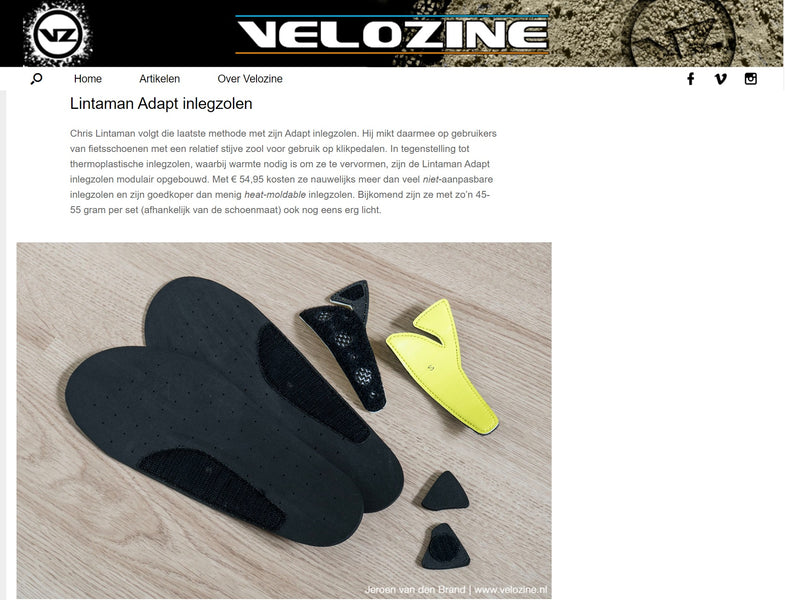 Velozine.nl on the Adapt V2 insole: "I have never felt so comfortable in my cycling shoes. My feet are held more securely.. and are more stable"